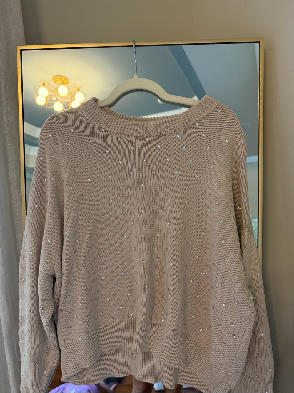 pistola Beige Crewneck Sweater with Rhinestone Accents